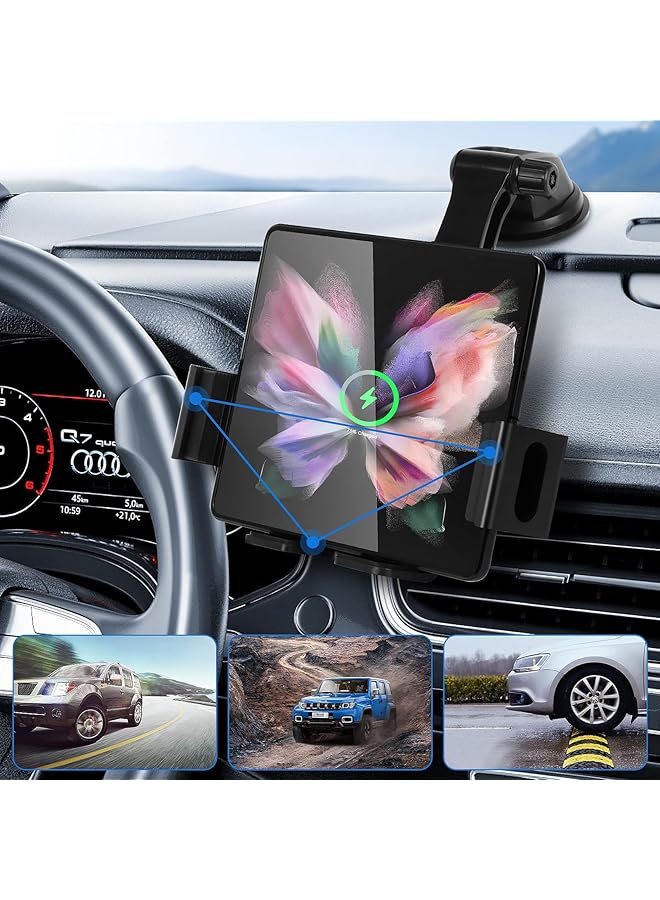 Excefore 20W Qi Wireless Car Charger Mount Holder Compatible For Samsung Galaxy Z Fold4 Fold3 Z Fold2 Fold S22 Ultra, Two Coil Support Portrait Unfold Auto Clamping Charging Car Mount With Cooling Fan  - Image 4