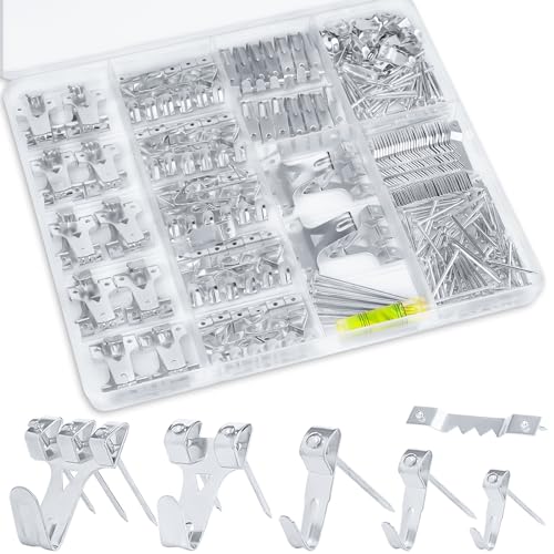 KURUI Picture Hanging Kit for Wall Decor, Frame, Painting, Art, Photo, 385Pcs Picture Hangers with Heavy Duty Hooks, Sawtooth, Hardware Nails, Wall Hangers for Bedroom Office Classroom (Silver) - Image 1