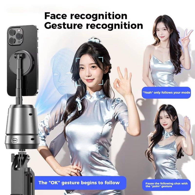 FKU Q05 Ai Face Tracking Selfie Stand 360° Rotation with Inbuilt 2000mAh Wireless Power Bank Gimbal Stabilizer Gesture Control for Vlog & Video Recording (Q05 Magnetic Face Tracking Mobile Holder) - Image 5