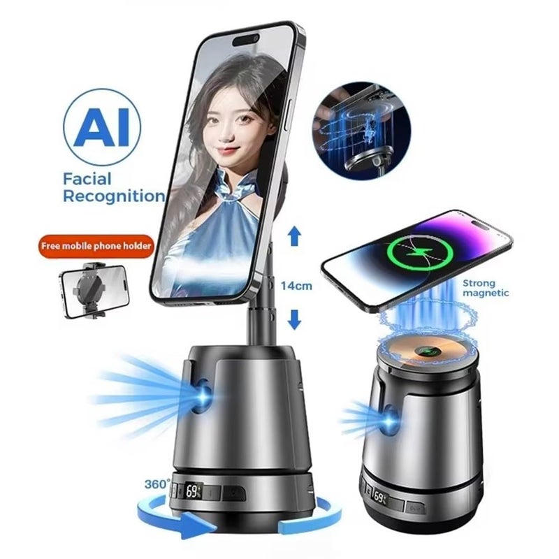 FKU Q05 Ai Face Tracking Selfie Stand 360° Rotation with Inbuilt 2000mAh Wireless Power Bank Gimbal Stabilizer Gesture Control for Vlog & Video Recording (Q05 Magnetic Face Tracking Mobile Holder) - Image 2