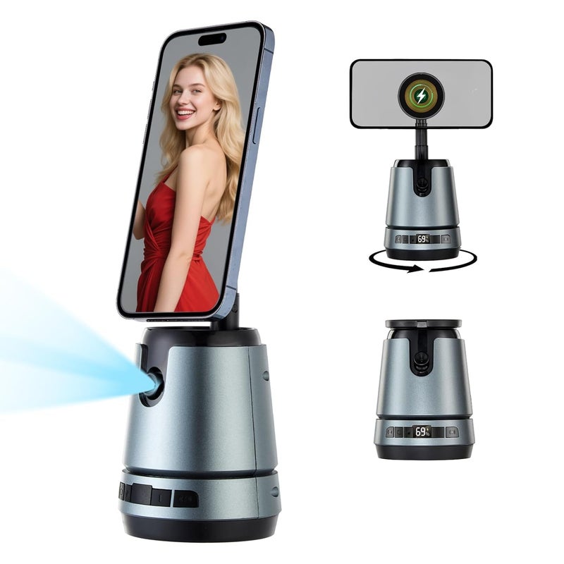 FKU Q05 Ai Face Tracking Selfie Stand 360° Rotation with Inbuilt 2000mAh Wireless Power Bank Gimbal Stabilizer Gesture Control for Vlog & Video Recording (Q05 Magnetic Face Tracking Mobile Holder) - Image 1