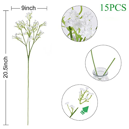 DEEMEI 15 PCS Babys Breath Artificial Flowers Fake Babys Breath Flowers Artificial Bulk White Gypsophila Bouquets Real Touch Faux Flowers for Wedding Floral Arrangement Party Home Decoration - Image 3