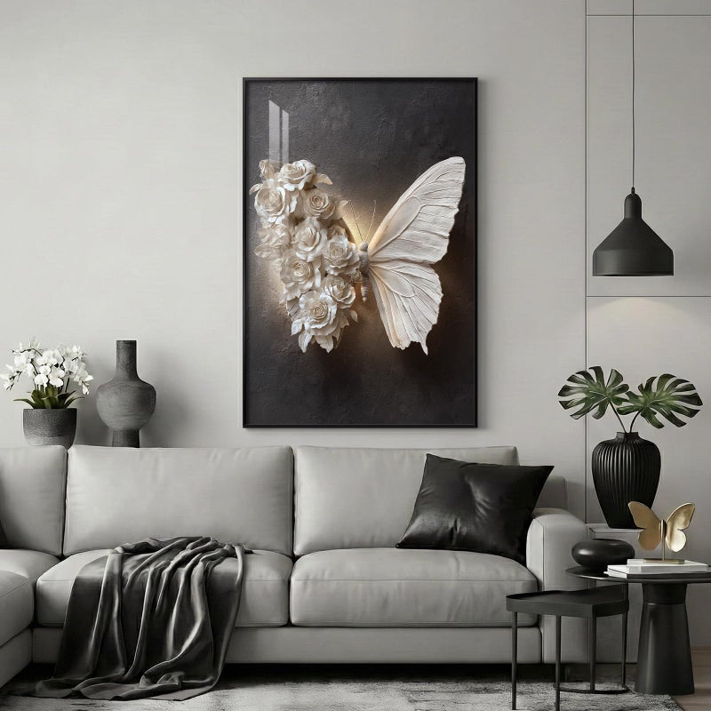 Cuspin Framed Black and White Butterfly Wall Art, Modern Elegant Prints Paintings Artwork for Walls, Romantic Butterfly and Floral Pictures for Living Room Dining Room Bedroom Lounge Wall Decor 24x36 In - Image 4