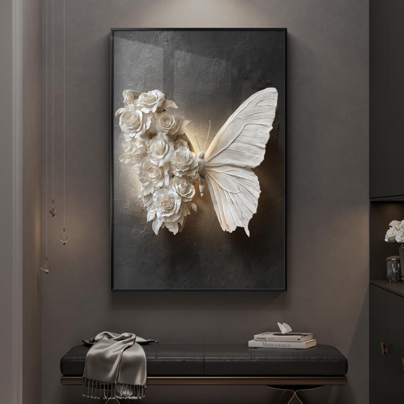 Cuspin Framed Black and White Butterfly Wall Art, Modern Elegant Prints Paintings Artwork for Walls, Romantic Butterfly and Floral Pictures for Living Room Dining Room Bedroom Lounge Wall Decor 24x36 In - Image 2