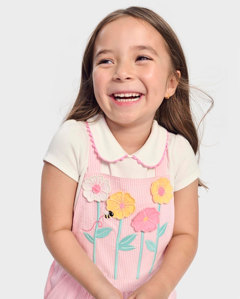 GYMBOREE قميص بولو بياقة بيتر بان قصيرة الأكمام للفتيات والأطفال من جيمبوري، أبيض، 5T - Image 2