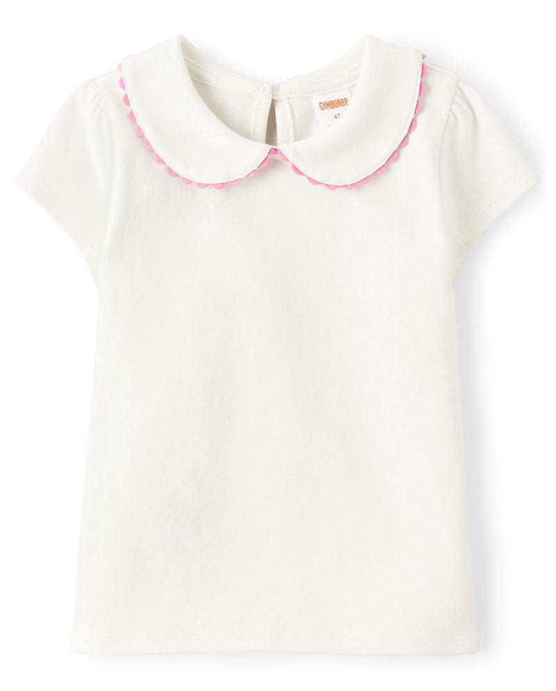 GYMBOREE قميص بولو بياقة بيتر بان قصيرة الأكمام للفتيات والأطفال من جيمبوري، أبيض، 5T - Image 1