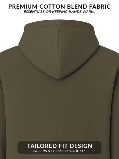 ADRO Men's Cotton Neck Hooded Sweatshirt (ZHH-24-PLN-OL_Olive - Image 4