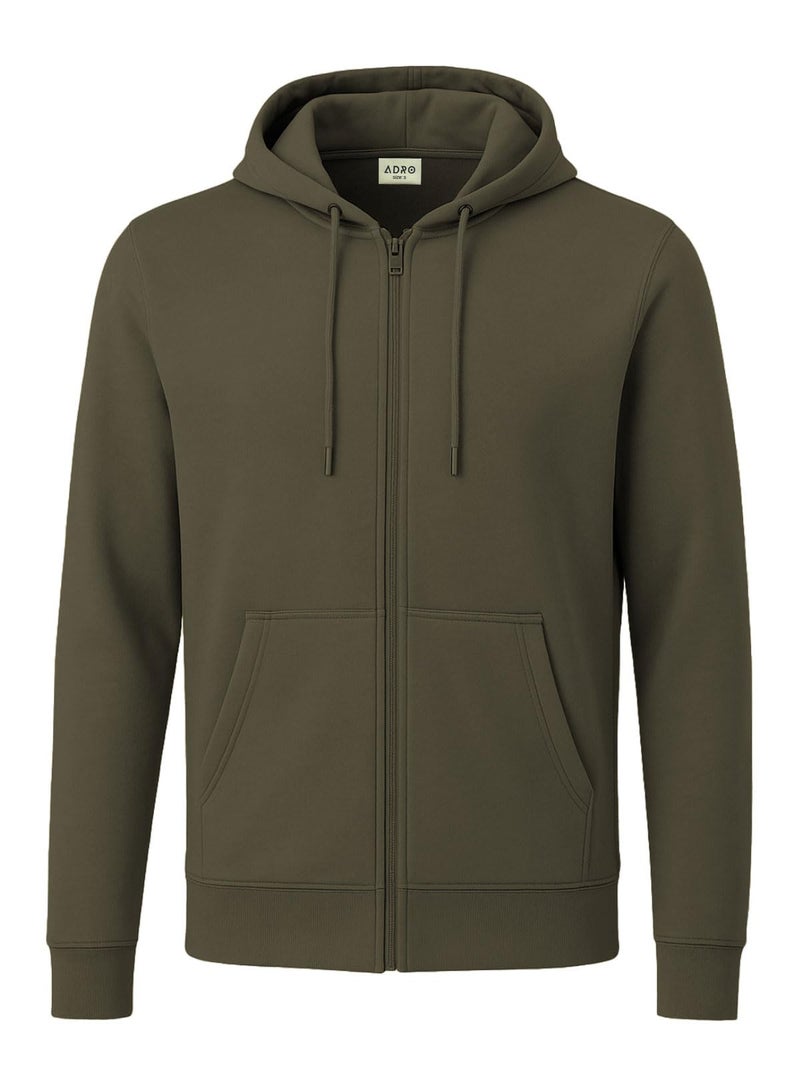ADRO Men's Cotton Neck Hooded Sweatshirt (ZHH-24-PLN-OL_Olive - Image 1