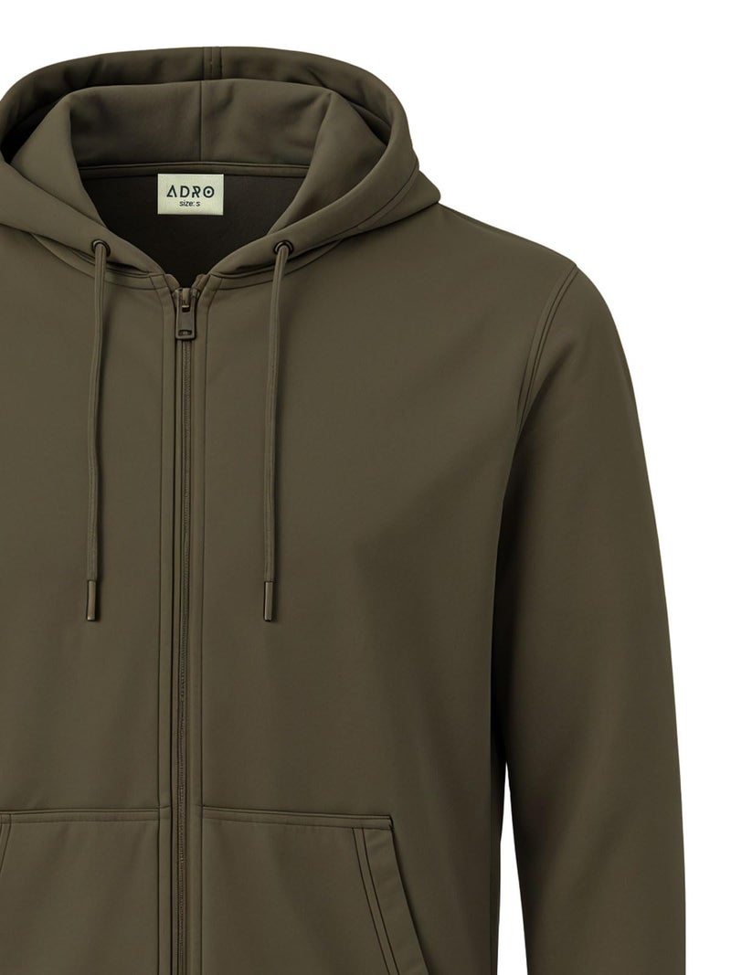 ADRO Men's Cotton Neck Hooded Sweatshirt (ZHH-24-PLN-OL_Olive - Image 3