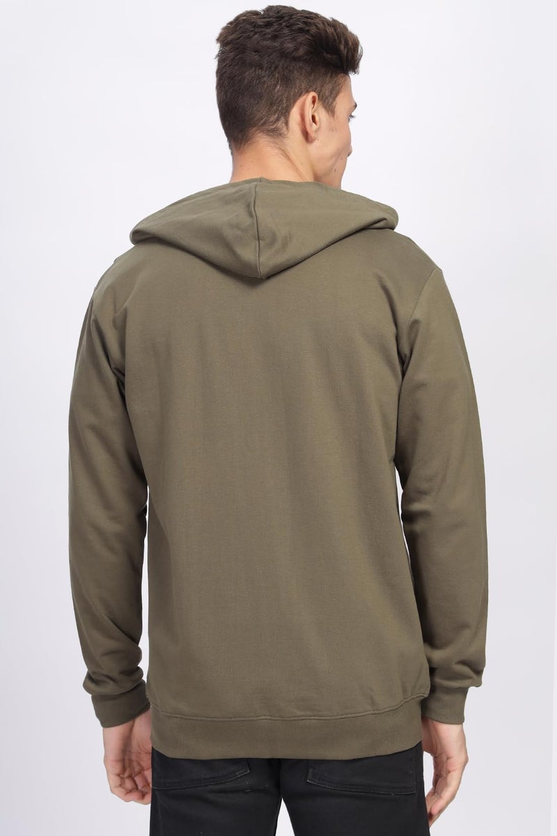 ADRO Men's Cotton Neck Hooded Sweatshirt (ZHH-24-PLN-OL_Olive - Image 2