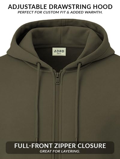 ADRO Men's Cotton Neck Hooded Sweatshirt (ZHH-24-PLN-OL_Olive - Image 5