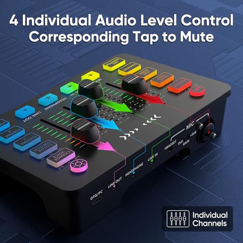 Mypin Gaming Audio Mixer with RGB, Streaming/PC Mixer with XLR Microphone Interface, 6 Voice Changing Modes Individual Control, Mute Button,48V Phantom Power - Image 3