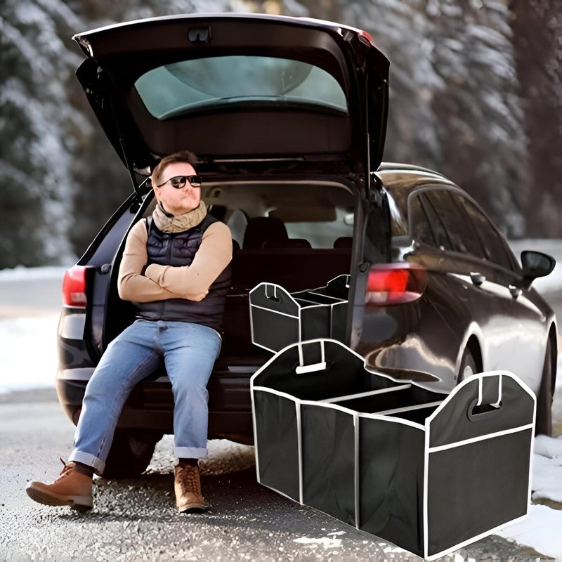 Trunk Storage Bag - Foldable 3-Section Organizer, Black Polyester, 50x32.5x32cm, Easy to Clean & Store - Image 2