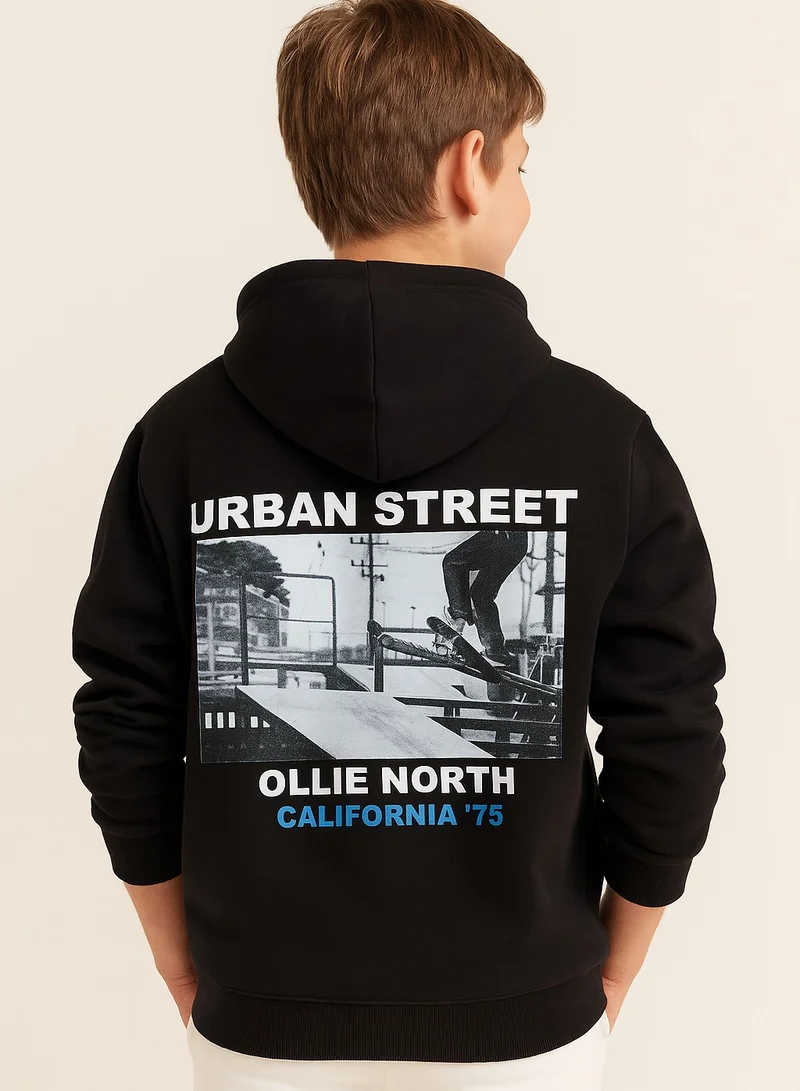 victor and jane Boys' Dark Grey Urban Street Graphic Hoodie