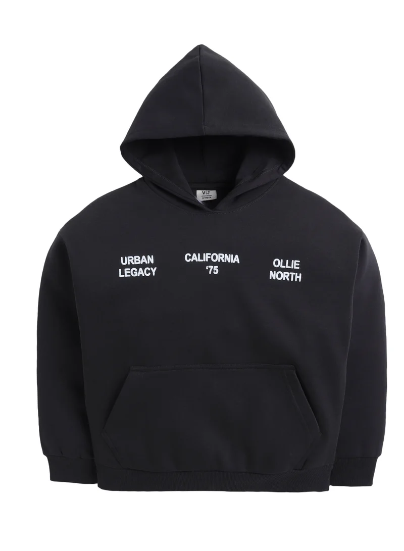 victor and jane Boys' Dark Grey Urban Street Graphic Hoodie