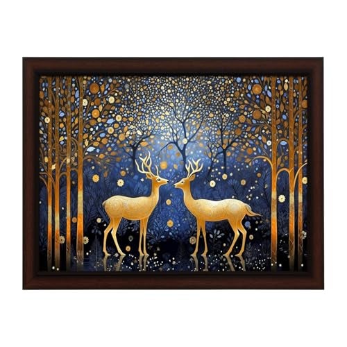 Masstone Reindeer in Jungle Wall Painting with UV Textured Effect Framed HD, 34x27 cm Wall Hanging Photos Home Décor Wall Art For Living Room, Bedroom, Drawing room, Office - Image 1