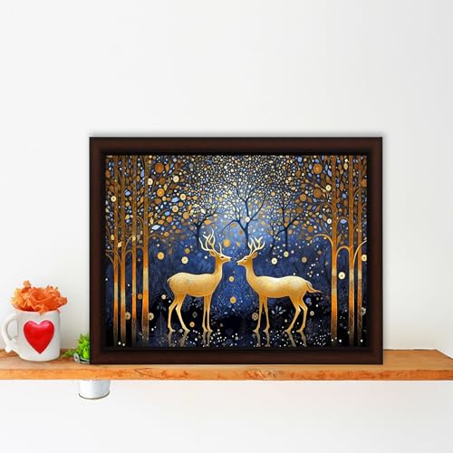 Masstone Reindeer in Jungle Wall Painting with UV Textured Effect Framed HD, 34x27 cm Wall Hanging Photos Home Décor Wall Art For Living Room, Bedroom, Drawing room, Office - Image 3