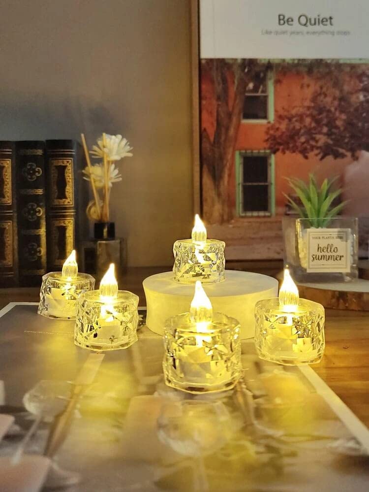 VERVENIX 12 Pcs LED Tea Light Candles | Flameless & Smokeless Acrylic Diyas | Battery-Operated | Warm White 3cm Candles for Diwali, Festive, Wedding, Party & Christmas Décor (Pack of 12) - Image 2