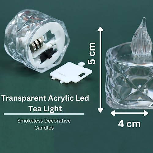 VERVENIX 12 Pcs LED Tea Light Candles | Flameless & Smokeless Acrylic Diyas | Battery-Operated | Warm White 3cm Candles for Diwali, Festive, Wedding, Party & Christmas Décor (Pack of 12) - Image 3