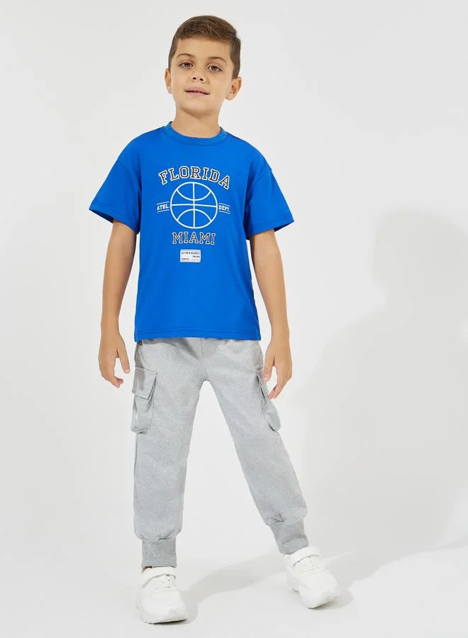Styli Graphic Print Oversized T-Shirt & Cargo Joggers Set