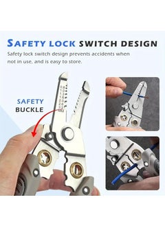 AAOVEFOX Special Wire Stripper for Electrician 6 in 1 Multifunction Wire Pliers Tool for Electric Cable Stripping Cutting Cable Stripper and Crimping Grey  - Image 2