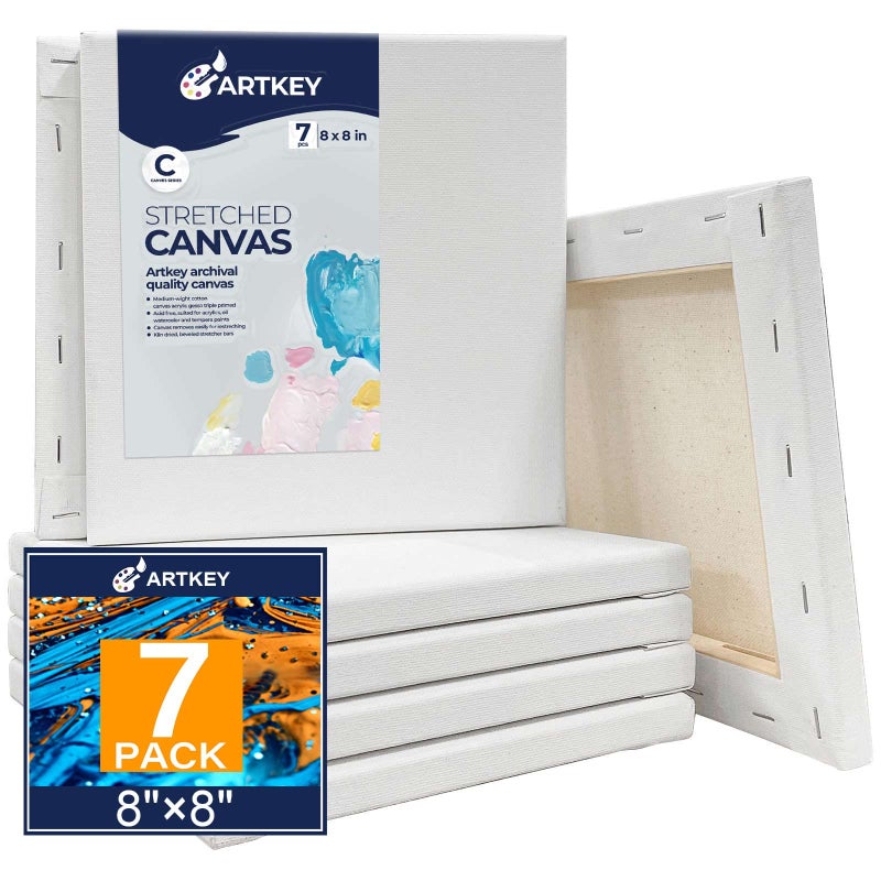 Stretched Canvases for Painting 8x8 Inch 7Pack 10 oz Triple Primed AcidFree 100 Cotton Blank Canvas Square Canvas for Oil Paint Acrylics Pouring  Wet Art Media Pour Painting