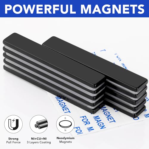 MIKEDE Neodymium Magnets, 5 Pack Black Super Strong Magnets Bar, Waterproof Heavy Duty Magnet with Adhesive Backing, Rare Earth Small Magnet Strips for Fridge, Craft, Science - 60x10x3 mm - Image 5