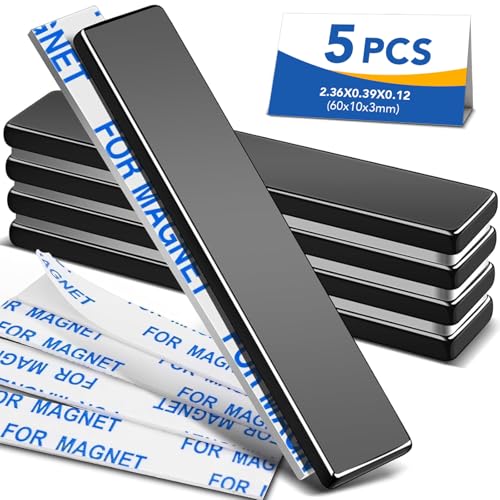 MIKEDE Neodymium Magnets, 5 Pack Black Super Strong Magnets Bar, Waterproof Heavy Duty Magnet with Adhesive Backing, Rare Earth Small Magnet Strips for Fridge, Craft, Science - 60x10x3 mm - Image 1