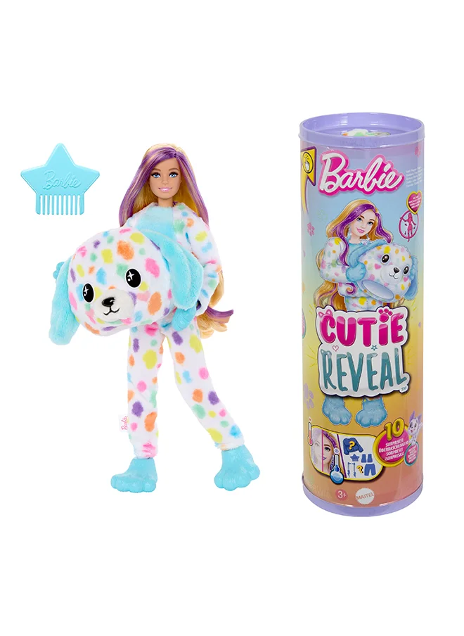 Barbie Cutie Reveal Doll & Accessories, Color Dream Series Set with Rainbow Dalmation Plush Costume & 10 Surprises Including Color Change