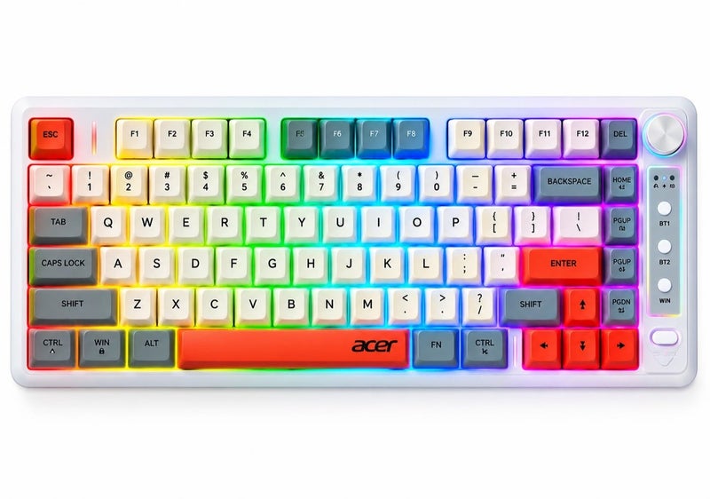 Acer Dual Mode Wireless Gaming Keyboard, OKR248,  81 Keys, RGB Backlit, Bluetooth & 2.4GHz, Rechargeable Battery, Multimedia Knob - Image 1