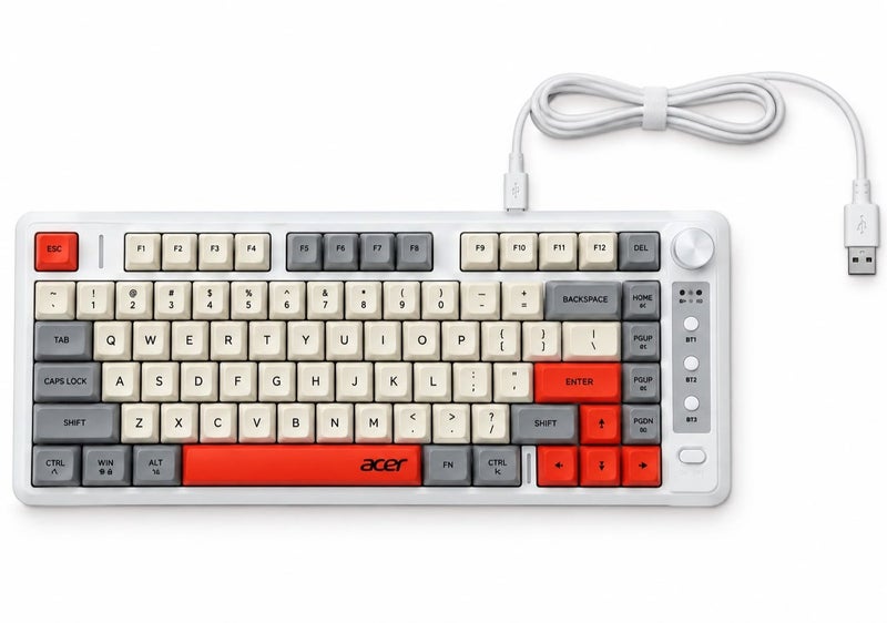 Acer Dual Mode Wireless Gaming Keyboard, OKR248,  81 Keys, RGB Backlit, Bluetooth & 2.4GHz, Rechargeable Battery, Multimedia Knob - Image 4