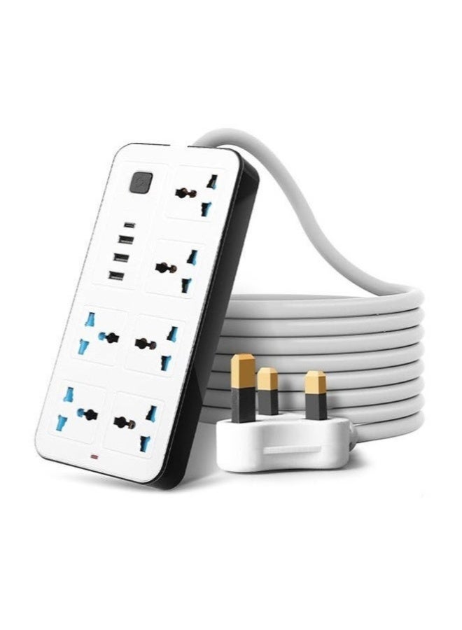 ACECOAT 3U 6 Power Socket,Universal Electric Extension Cord with 1 Type-C Port,Extension Cords with 6Gang |3USB Ports,1.88 Meters Extenstion Power Cables for Home,Kitchen and Office(White) - Image 1