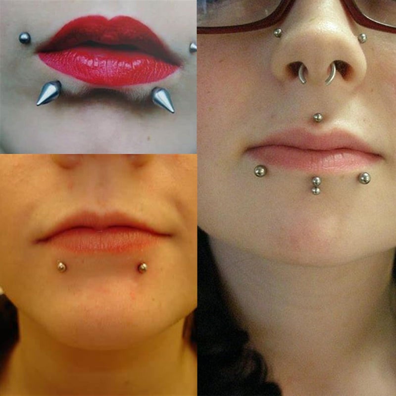 Longita Fake Lip Ring Fake Lip Piercing Fake Piercings Ball Spike Fake Nose Ring Hoop Fake Face Piercing Fake Nose Stud Stick on Fake Bridge Eyebrow Piercing Fake Eyebrow Ring Fake Face Jewelry Silver - Image 4