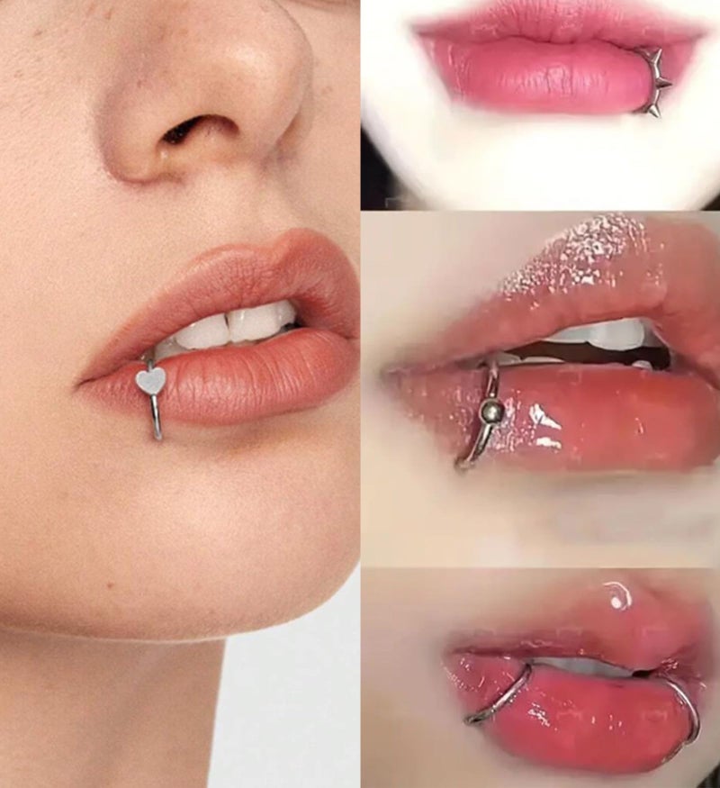 Longita Fake Lip Ring Fake Lip Piercing Fake Piercings Ball Spike Fake Nose Ring Hoop Fake Face Piercing Fake Nose Stud Stick on Fake Bridge Eyebrow Piercing Fake Eyebrow Ring Fake Face Jewelry Silver - Image 3