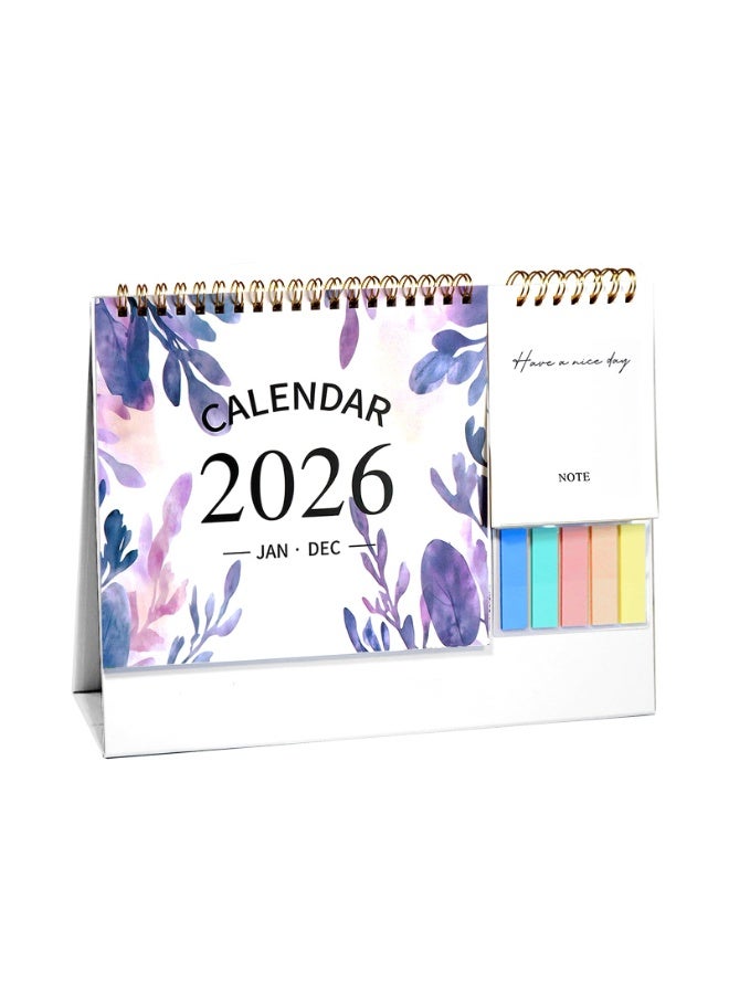 كيلا تقويم مكتبي 2026، تقويم صغير قابل للطي، سطح مكتب قائم - من يناير إلى ديسمبر 2026، تقويم شهري صغير لسطح المكتب 2026 مع دفاتر ملاحظات وملاحظات لاصقة للمكتب والمنزل، أرجواني - Image 1