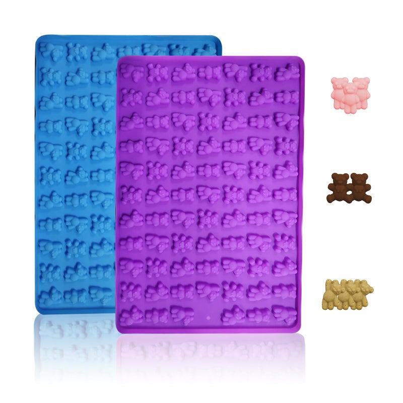 Ecerangus 2 PCS Gummy Bear Candy Molds Silicone, 152 Cavity Bear Shape Mini Silicone Gummy Molds for Chocolate, Candy, Biscuits, Cookie, Jelly,Fondant,Ice Cube,Pet Dog Treats Mold - Image 1