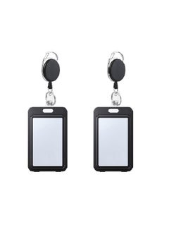 Generic 2pcs Heavy Duty Vertical ID Card Holder Metal Retractable Badge Holder Reel with Belt Clip Key Ring, Waterproof Clear and PU Leather Badge Holder  - Image 1