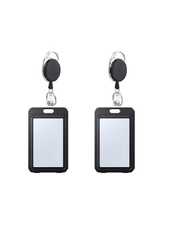 Generic 2pcs Heavy Duty Vertical ID Card Holder Metal Retractable Badge Holder Reel with Belt Clip Key Ring, Waterproof Clear and PU Leather Badge Holder  - Image 1