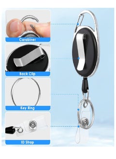 Generic 2pcs Heavy Duty Vertical ID Card Holder Metal Retractable Badge Holder Reel with Belt Clip Key Ring, Waterproof Clear and PU Leather Badge Holder  - Image 2