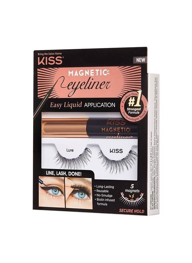 KISS - Magnetic Eyeliner & Lash Kit, Lure, 1 Pair of Synthetic False Eyelashes With 5 Double Strength Magnets and Smudge Proof, Biotin Infused Black Magnetic Eyeliner with Precision Tip Brush - Image 1