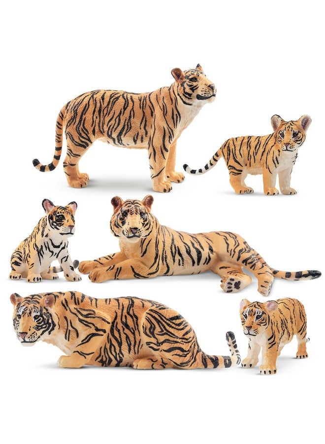 Toymany 6PCS Realistic Tigers Figurines with Tiger Cubs, 2-6" Jungle Animals Figures Family Set, Educational Toy Cake Toppers Christmas Birthday Gift for Kids Toddlers - Image 1