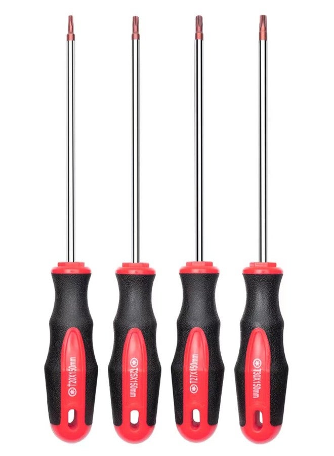 ROTATION 4PCS Magnetic Tip Torx Screwdriver Set, 4 Torx Star Screwdrivers, T20, T25, T27, T30, Red Tip | Red, Gloss, S2 Steel - Image 1