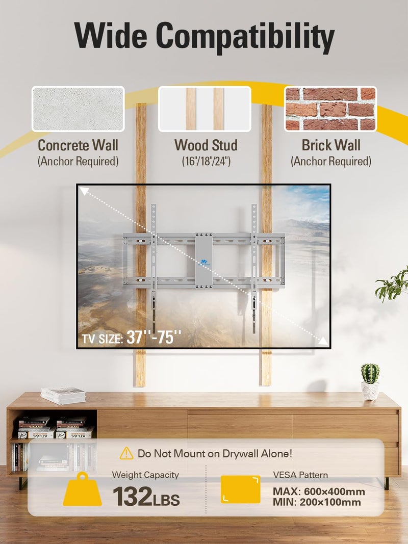 Mounting Dream TV Wall Mount for Most 37-75 Inch Televisions, Universal Tilt TV Mount Fits 16", 18", 24" Studs, Max VESA 600x400mm, 132lbs, Low Profile Flat Wall Mount Bracket, MD2968-LK - Image 3