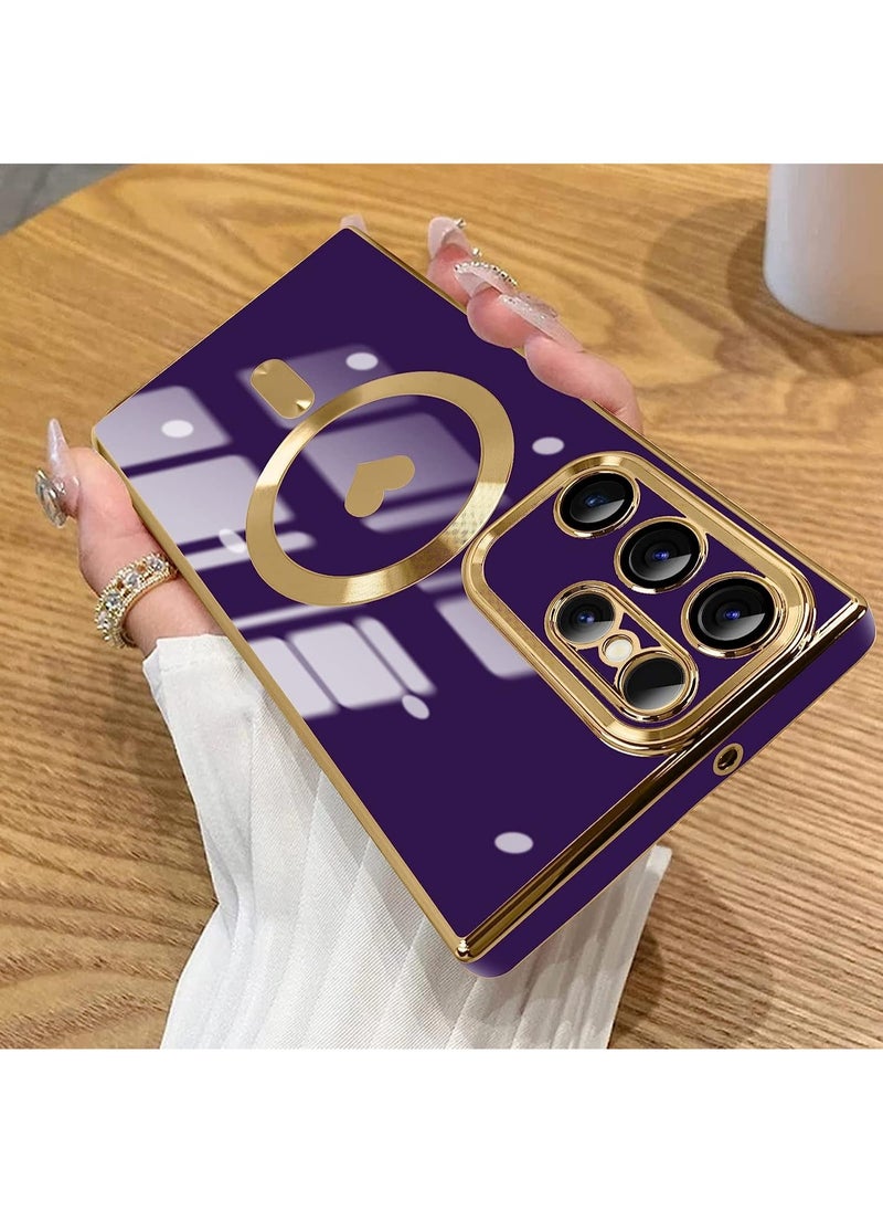 Color Fans - Magnetic Case for Samsung Galaxy S23 Ultra Support Magsafe Charging Luxury Plating Electroplate Elegant Shockproof Slim Phone Case Purple - Image 1