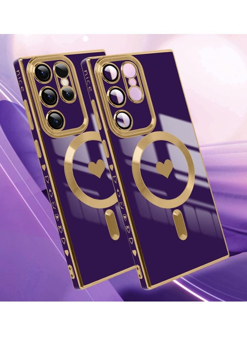 Color Fans - Magnetic Case for Samsung Galaxy S23 Ultra Support Magsafe Charging Luxury Plating Electroplate Elegant Shockproof Slim Phone Case Purple - Image 1