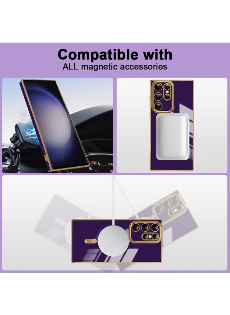 Color Fans - Magnetic Case for Samsung Galaxy S23 Ultra Support Magsafe Charging Luxury Plating Electroplate Elegant Shockproof Slim Phone Case Purple - Image 1