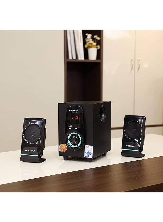 أولسنمارك مكبر صوت متعدد الوسائط عالي الطاقة 2.1 Omms1169 USB Sd Fm Bluetooth Function مع شاشة LED 5000 وات Pmp0 وحدة مكبر صوت مثالية للحفلات المنزلية باللون الأبيض - Image 2