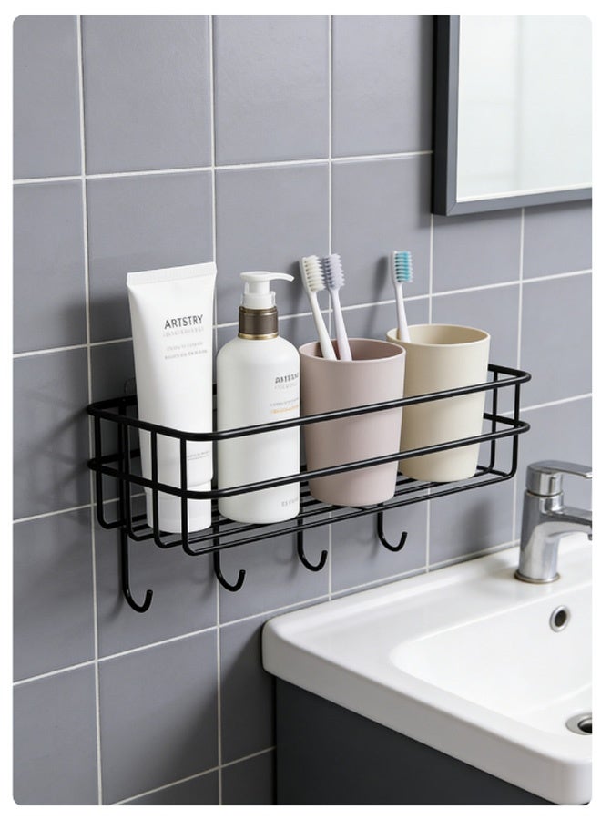 ZERIFAM Shower Caddy, Black Corner Rack with Side Hooks, Bathroom Shelf, Wall-Mounted Storage, Kitchen Shelf, Wall-Mounted Bathroom Storage Rack, No-Drill Wall-Mounted Shower Gel Holder - Image 1