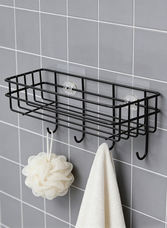 ZERIFAM Shower Caddy, Black Corner Rack with Side Hooks, Bathroom Shelf, Wall-Mounted Storage, Kitchen Shelf, Wall-Mounted Bathroom Storage Rack, No-Drill Wall-Mounted Shower Gel Holder - Image 2