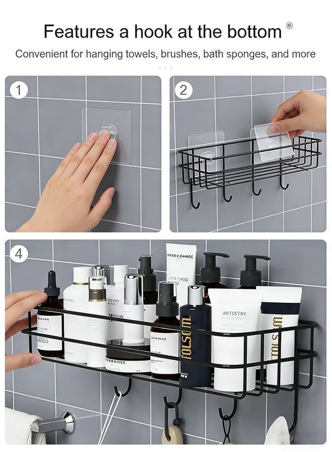 ZERIFAM Shower Caddy, Black Corner Rack with Side Hooks, Bathroom Shelf, Wall-Mounted Storage, Kitchen Shelf, Wall-Mounted Bathroom Storage Rack, No-Drill Wall-Mounted Shower Gel Holder - Image 3